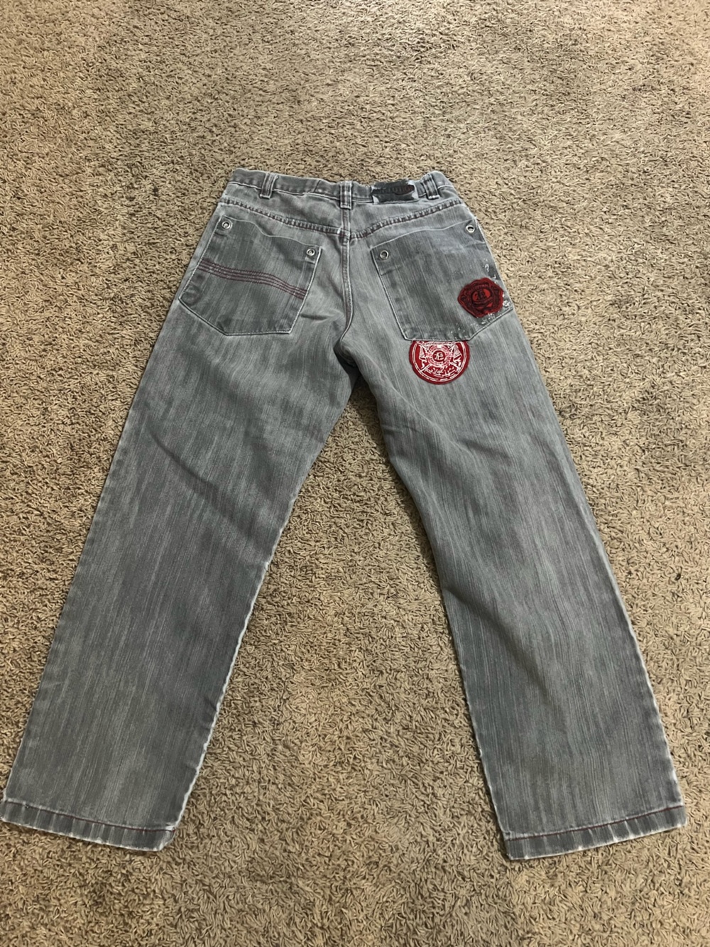 Evolution Gray Jeans with Red Embroidered Patches